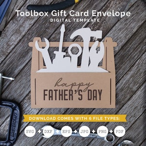 Toolbox Umschlag Geschenk Karte Vorlage, Hammer, Geburtstag Geschenk Idee für Papa, Cricut Cut Datei, Silhouette SVG Download