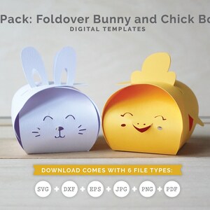Osterhase und Küken Box 2 PACK, Geschenk Box SVG, Gastgeschenk Muster, Box Vorlage, Cricut geschnitten Dateien, Silhouette geschnitten Dateien Download
