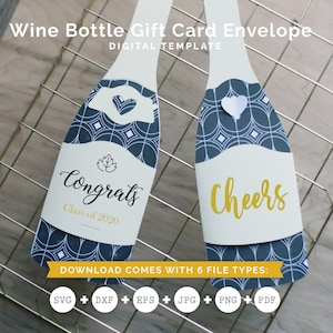 Modèle de carte-cadeau de bouteille de vin, idée cadeau pour meilleur ami, petite amie, maman, remise des diplômes, mariage, fichier de coupe Cricut, Silhouette SVG Télécharger