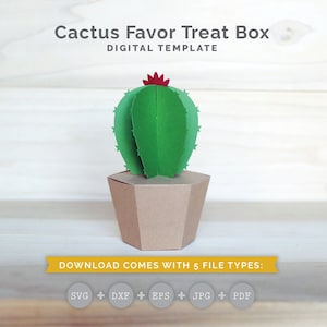 Cactus Favor Box SVG, modelo de vaso de flores, lembrancinha de festa, arquivos de corte Cricut, download de arquivos de corte de silhueta
