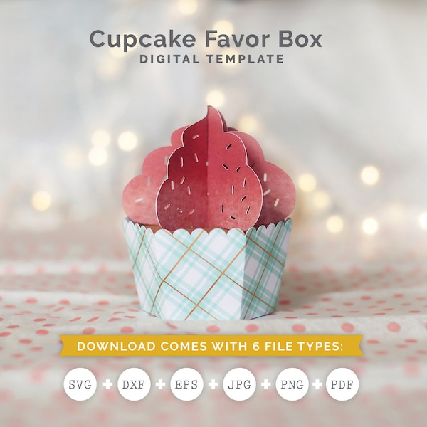 Cupcake Favor Box SVG pour la fête des mères, modèle de boîte cadeau, cotillons, fichiers de coupe Cricut, téléchargement de fichiers de coupe Silhouette