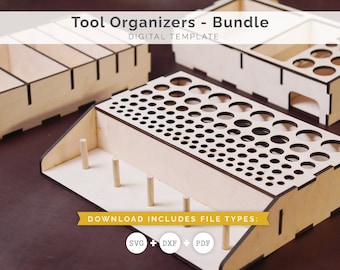 Tool Organizers Digital Pattern Bundle for Laser Cutting | 3 Vector File Templates for Laser Cut Wood Desktop Storage
