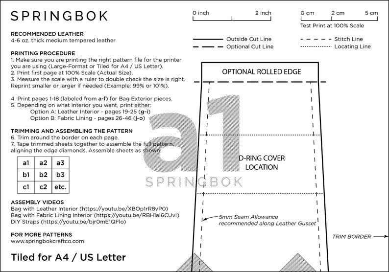 Springbok Backside Pattern Leather Messenger Bag Pattern With Optional Lining - Etsy