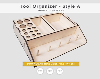 Tool Organizer Digital Pattern for Laser Cutting A | Vector File Template for Laser Cut Wood Desktop Storage