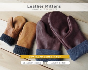 Simple Leather Mitten Pattern for Leathercrafters - Children and Adult Sizes