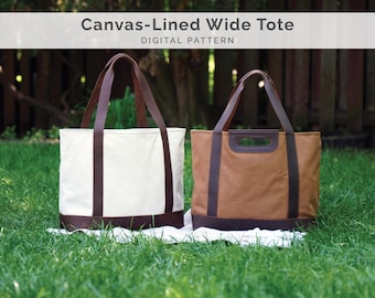 Wide Tote Bag Pattern - Canvas and Leather