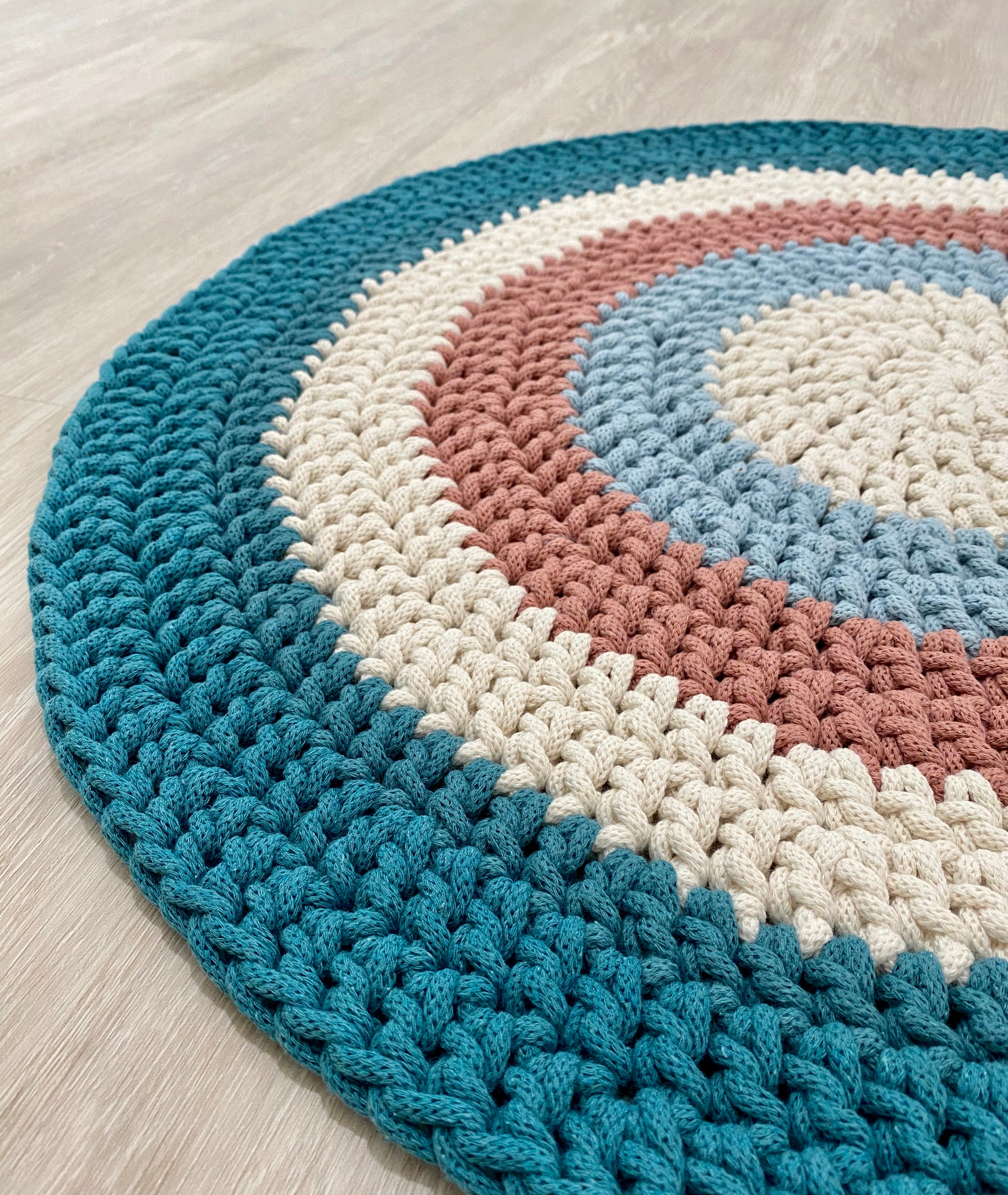 Tapis Au Crochet Fait à La Main. Style Côtier Vintage. Personnalisé. Coton Biologique. Qualité Supér