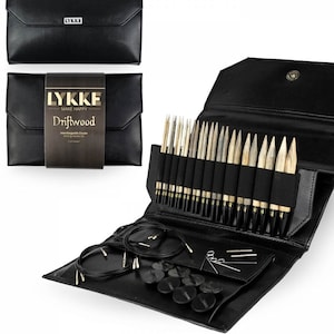 Lykke Driftwood 3.5 inch or 5 inch Interchangeable Wooden Knitting Needle Gift Set - Wooden Needle Set With Cords - US Sizes 3-17