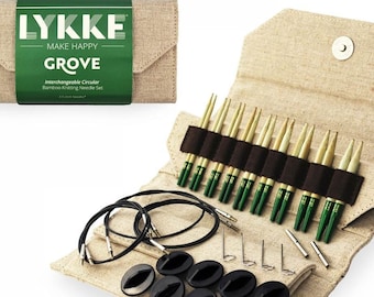 Lykke Grove 3.5 inch or 5 inch Interchangeable Bamboo Knitting Needle Gift Set - Wooden Needle Set With Cords - US Sizes 3-15