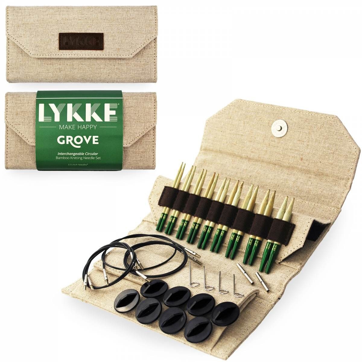 Premium 5 inch Olive Wood Interchangeable Circular Knitting Needle Set | Leather Case (29 Piece Set)