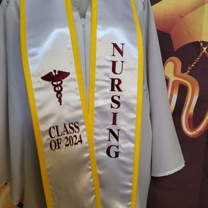 1 Custom Graduation Stole, A Custom Embroidered Satin Stole, Embroidered Grad Stole, 2024 Grad, Nursing, Nursing Grad Gift, Grad Sash, BSN