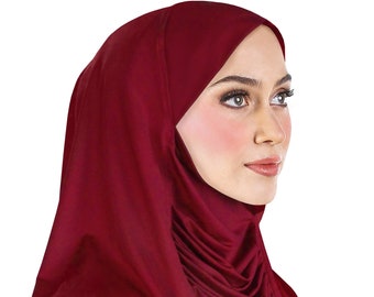 Amira Hijab Ruched Cascade 1 piece Lycra Pull-on Instant Muslim Headscarf Large Size