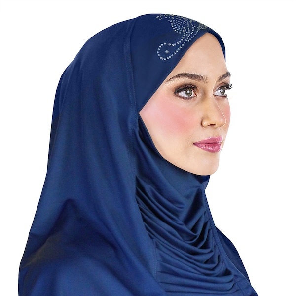 Amira Hijab Ruched Cascade Instant Head Scarf 1 piece Lycra Amira pull on Hijab