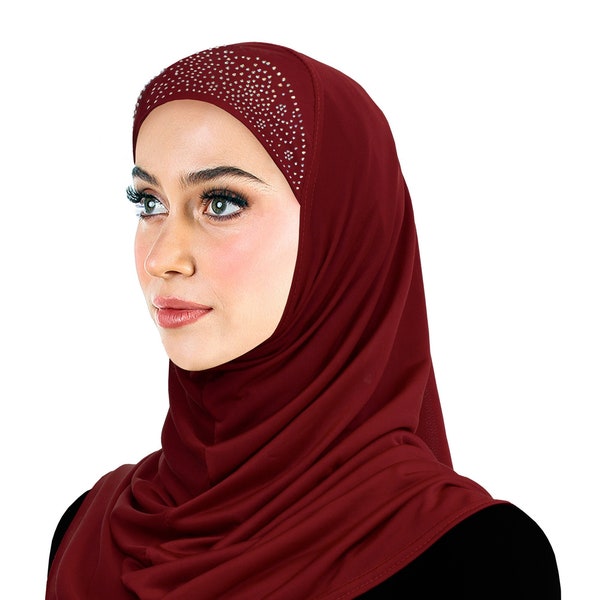 Aiyah Amira Hijab For Women's 1 piece Lycra Pull-On Instant Headscarf with Rhinestones