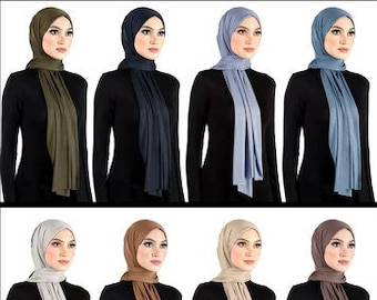 Wholesale 1 Dozen Cotton Jersey Hijab 78" x 30" Long Rectangle Headscarf Wrap