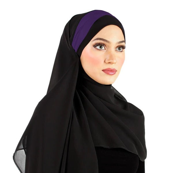 Hijab Chiffon Wrap Headscarf  with 1 Color Stripe | Scarf Chiffon Shawl For Women | MiddleEasternMall
