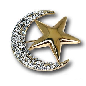 Scarf Pin | Moon & Star Brooch Scarf Pin Rhinestones | Safety Pin For Headscarf | MiddleEasternMall