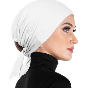 white cotton undercap muslim hijab underscarf with tie back sashes