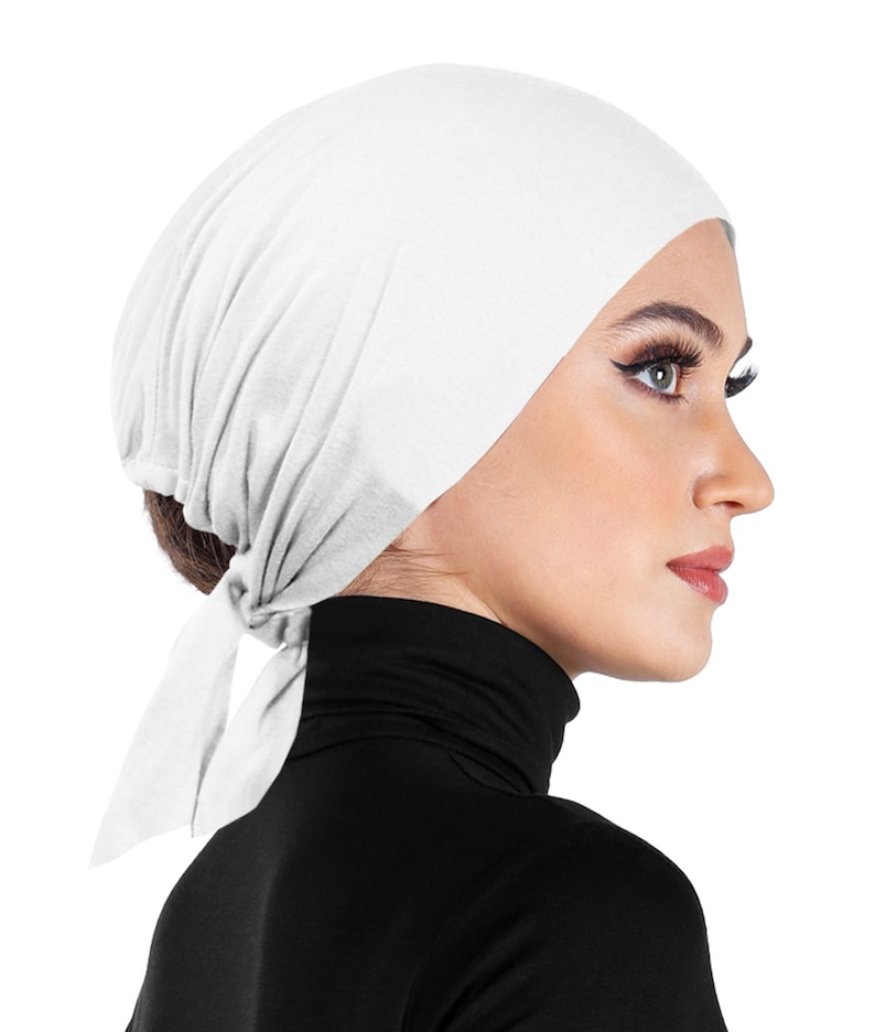 white cotton undercap muslim hijab underscarf with tie back sashes