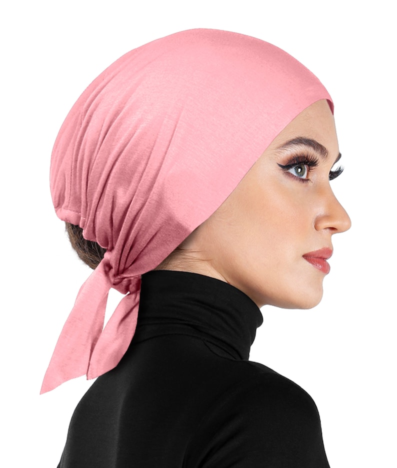pink under scarf cap breast cancer chemo cap alopecia hair loss cotton soft light weight beanie