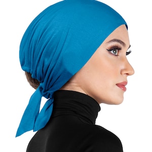 sky blue cotton headcap with sashes for muslim women modest wear