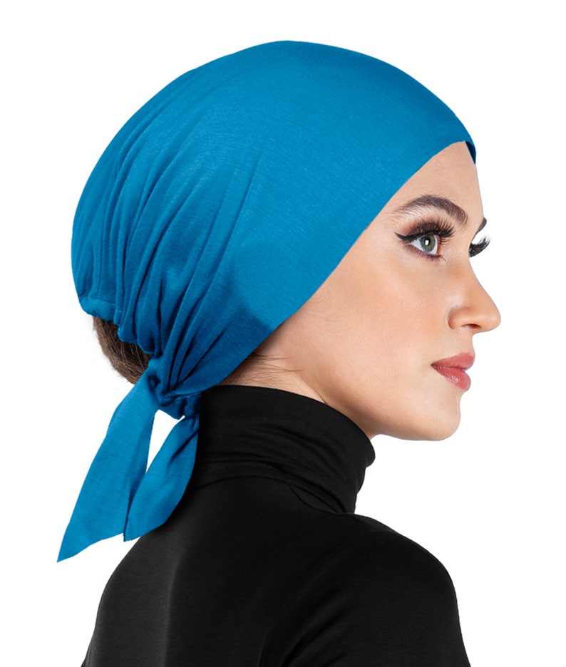 sky blue cotton headcap with sashes for muslim women modest wear