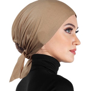 tan bonnet soft light weight cotton cap hijab underscarf hair wrap