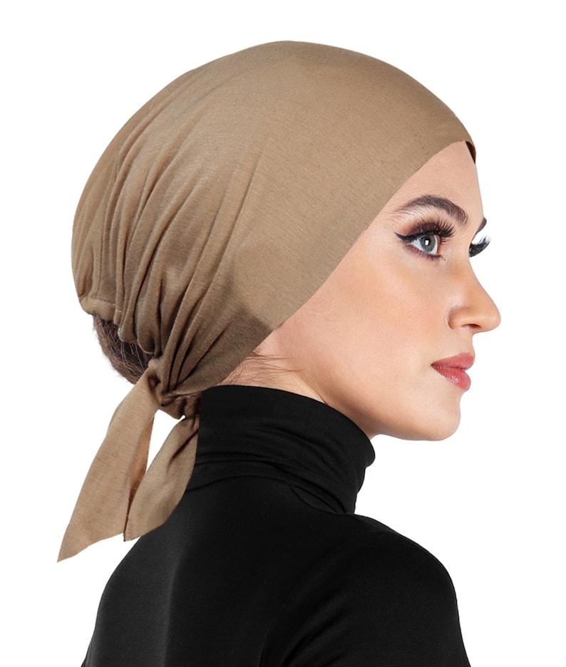 tan bonnet soft light weight cotton cap hijab underscarf hair wrap