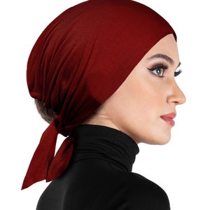 burgundy hair wrap undercap cotton with sashes for secure hold islamic headscarf bonnet