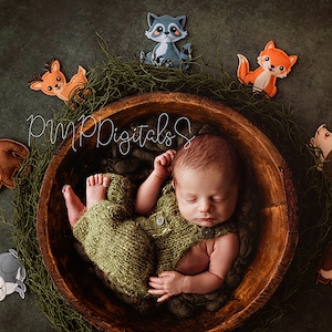 Newborn Digital Background Woodland Forest Animals,Deer,Fox,Bear, Digital Download Newborn,  Digital Backgrounds for Newborn Photography