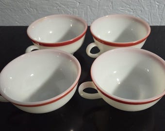 Set Of 4 Vintage 50s Pyrex "Flamingo" Pink Milk Glass Teacups