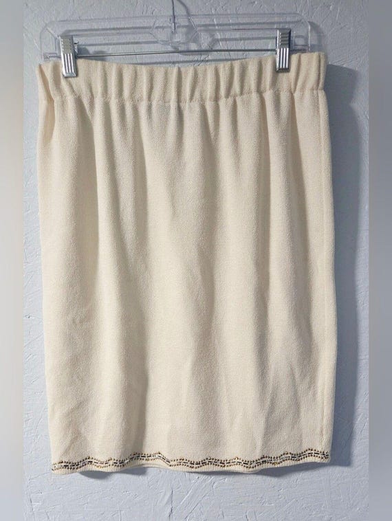 St. John, Vintage 90s St. John Evening By Marie Gray Ivory Knit Beaded Skirt - 10