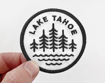 Lake Tahoe Embroidered Patch Round Black and White