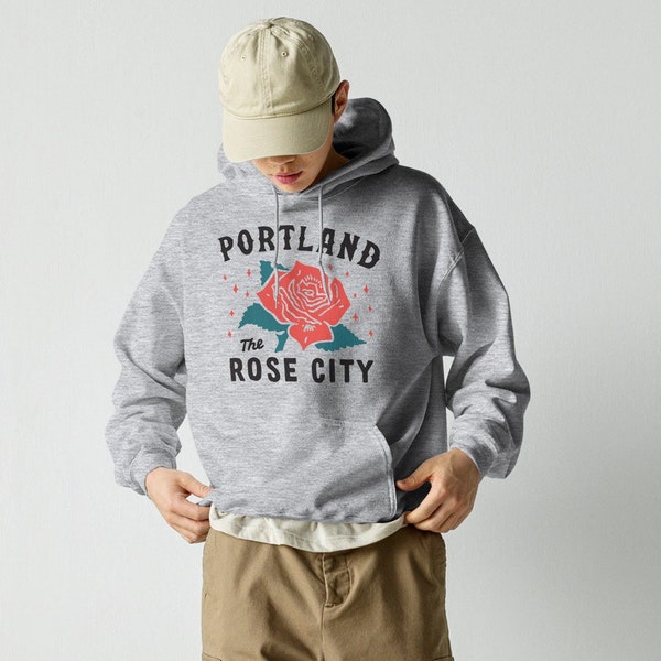 Portland Oregon Hoodie Rose Vintage Sport Gray Unisex Sweatshirt