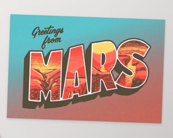 Greetings From Mars Vintage Space Travel Postcard