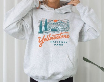 Yellowstone Hoodie National Park Vintage Bison Unisex Pullover Sweatshirt