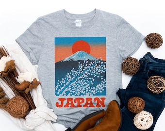 Vintage Japan Classic Mt. Fuji Retro Cherry Blossom Unisex T-Shirt