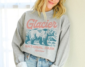 Glacier Sweatshirt Grizzly Bear National Park Montana Unisex Gray Crewneck