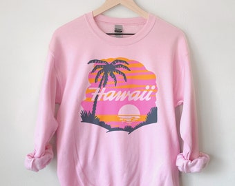 Pink Hawaii Sweatshirt Unisex Big Island Vintage-Style Aloha Crewneck