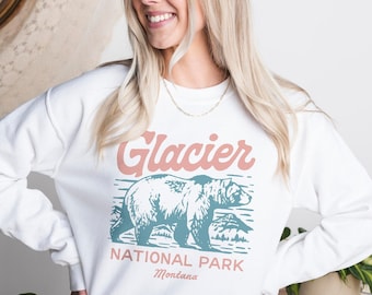 Glacier National Park Sweatshirt Vintage-Stijl Montana Bear Unisex Ronde Hals