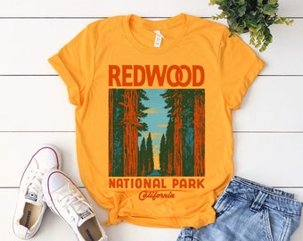 Redwood National Park T-shirt | Vintage-geïnspireerd Californisch goudkleurig unisex T-shirt