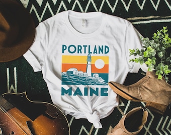 Portland Maine Vintage Lighthouse White Unisex T-Shirt
