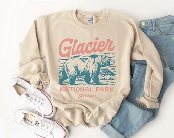 Glacier National Park Sweatshirt Vintage Beige Cream Montana Unisex Crewneck