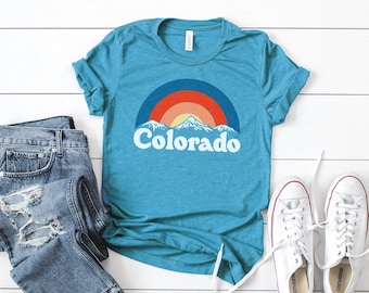 Colorado Mountain Vintage-Style T-shirt Blue Triblend Unisex Tee