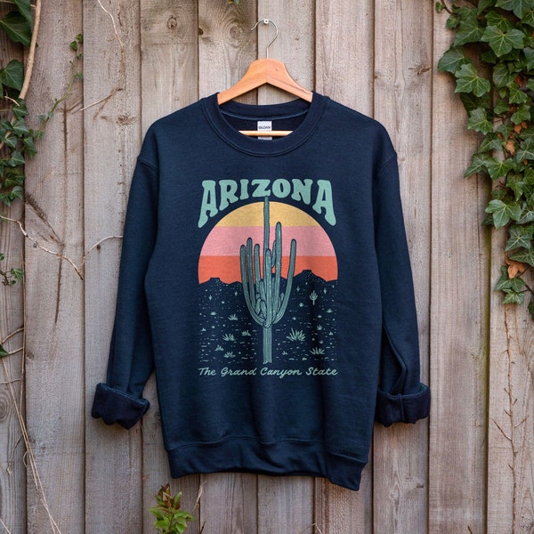 Vintage Arizona Desert Cactus Grand Canyon State Navy Blue Unisex Sweatshirt
