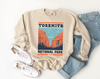 Yosemite National Park-sweater vintage beige unisex ronde hals