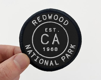 Redwood National Park Kalifornien Vintage Schwarz Runder Gestickter Aufnäher