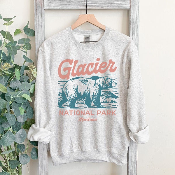 Glacier National Park Sweatshirt Vintage Montana Grizzly Bear Unisex Crewneck