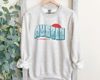 Austin Texas Bluza Vintage Ash Unisex Okrągły Dekolt