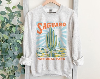 Saguaro Sweatshirt National Park Arizona Vintage Cactus Desert Ash Unisex Crewneck
